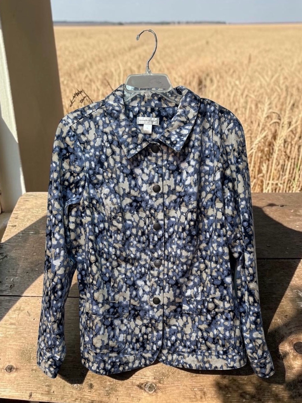 Christopher Banks Fall Jacket 6-Button Women XL Blue White & Tan Long Sleeves
